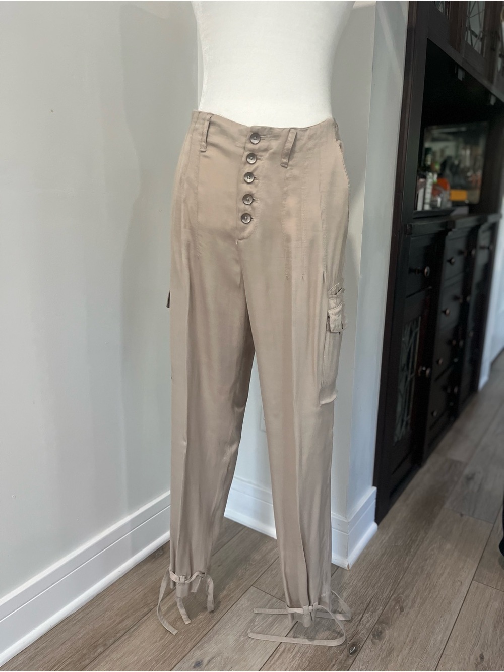 Free People Satin Cargo Pants button front With Front Pockets- Size 8